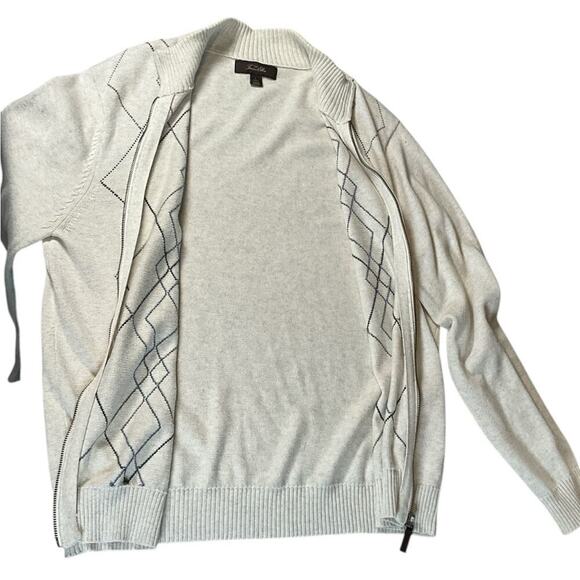 Tasso Ella 100% Cotton Full Zip Knit Cardigan Sweater Mens Tan/Blue Mock Collar - Picture 7 of 8